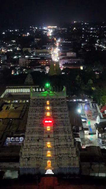 Vertical Aerial Night View of Ramanathaswamy Temple Rameswaram Tamil Nadu India