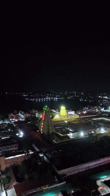 Vertical Aerial Night View of Ramanathaswamy Temple Rameswaram Tamil Nadu India