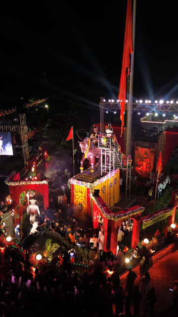 Vertical Aerial Night View of Shivaji Jayanti Celebration in Maharashtra, India