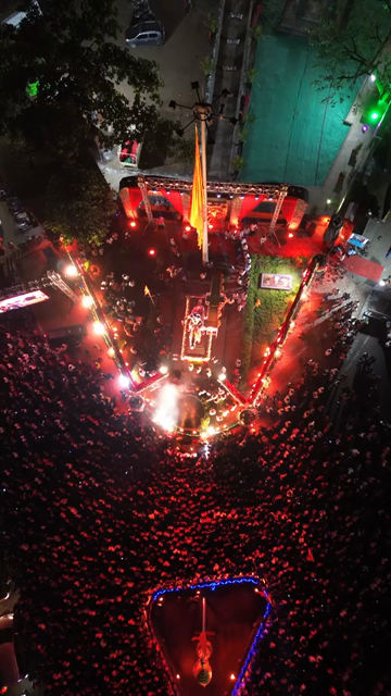 Vertical Aerial Night View of Shivaji Jayanti Celebration in Maharashtra, India