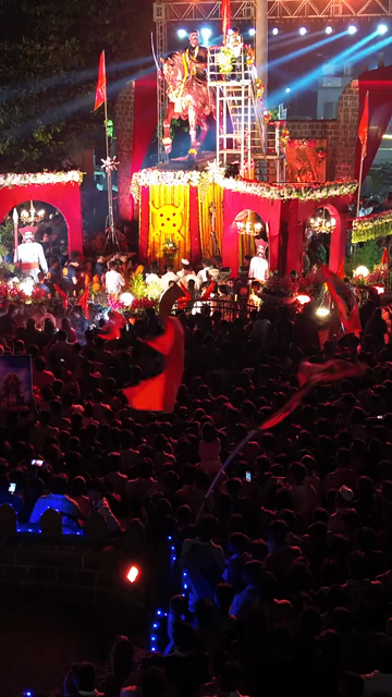 Vertical Aerial Night View of Shivaji Jayanti Celebration in Maharashtra, India