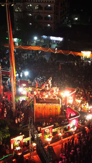 Vertical Aerial Night View of Shivaji Jayanti Celebration in Maharashtra, India
