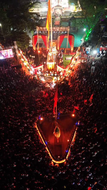 Vertical Aerial Night View of Shivaji Jayanti Celebration in Maharashtra, India