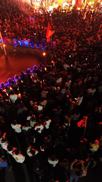 Vertical Aerial Night View of Shivaji Jayanti Celebration in Maharashtra, India