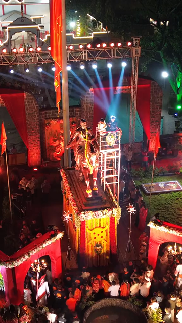 Vertical Aerial Night View of Shivaji Jayanti Celebration in Maharashtra, India