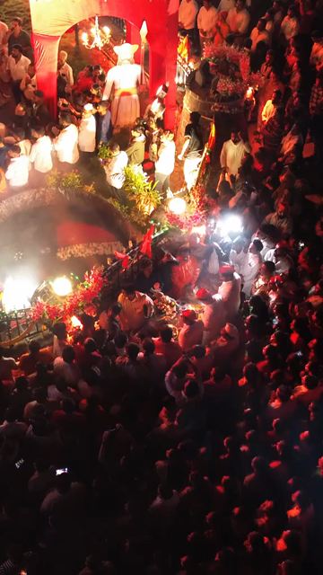 Vertical Aerial Night View of Shivaji Jayanti Celebration in Maharashtra, India