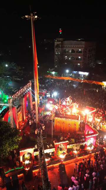 Vertical Aerial Night View of Shivaji Jayanti Celebration in Maharashtra, India