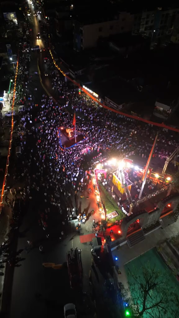 Vertical Aerial Night View of Shivaji Jayanti Celebration in Maharashtra, India