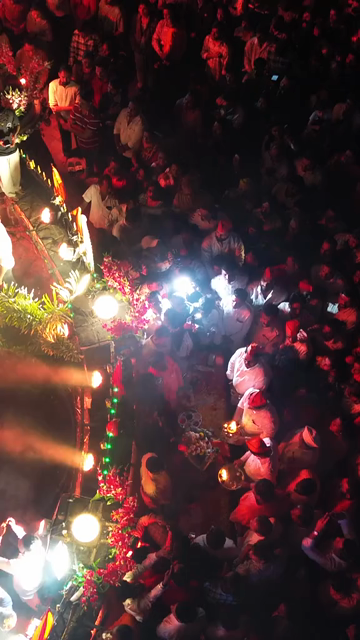 Vertical Aerial Night View of Shivaji Jayanti Celebration in Maharashtra, India