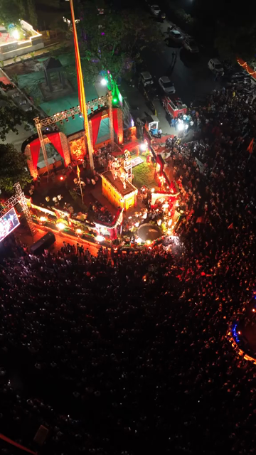 Vertical Aerial Night View of Shivaji Jayanti Celebration in Maharashtra, India