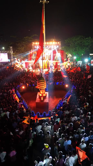 Vertical Aerial Night View of Shivaji Jayanti Celebration in Maharashtra, India