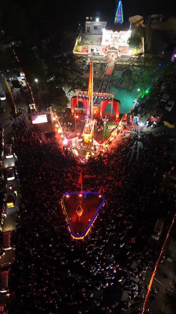 Vertical Aerial Night View of Shivaji Jayanti Celebration in Maharashtra, India