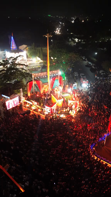 Vertical Aerial Night View of Shivaji Jayanti Celebration in Maharashtra, India