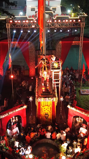 Vertical Aerial Night View of Shivaji Jayanti Celebration in Maharashtra, India
