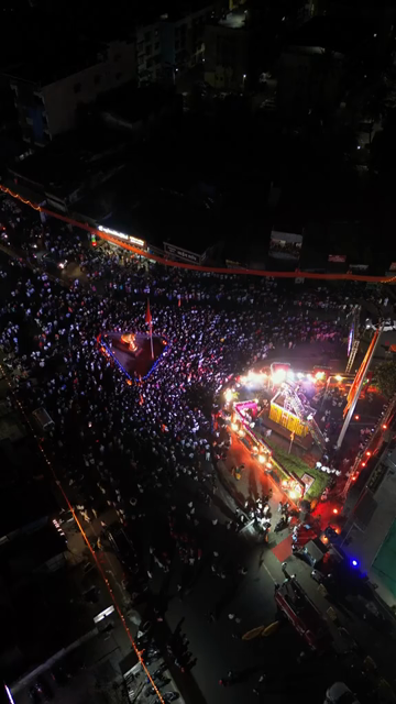 Vertical Aerial Night View of Shivaji Jayanti Celebration in Maharashtra, India