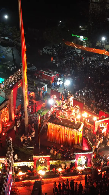 Vertical Aerial Night View of Shivaji Jayanti Celebration in Maharashtra, India