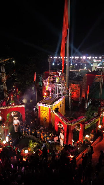 Vertical Aerial Night View of Shivaji Jayanti Celebration in Maharashtra, India