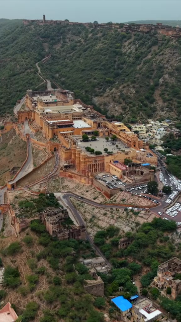 Vertical Aerial Shot of Amber Fort Jaipur Rajasthan India