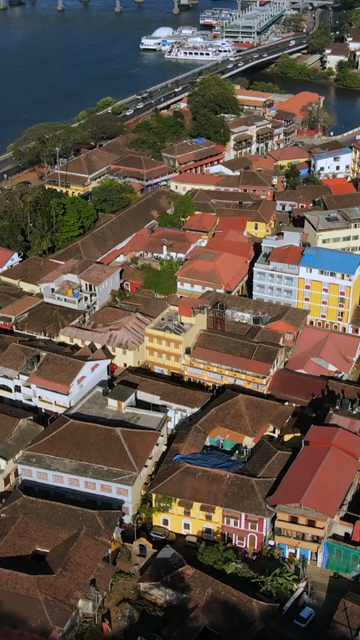 Vertical Aerial Shot of Fontainhas Heritage Quarter Panjim Goa India
