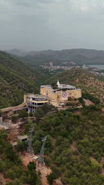 Vertical Aerial Shot of Garh Ganesh Temple Jaipur Rajasthan