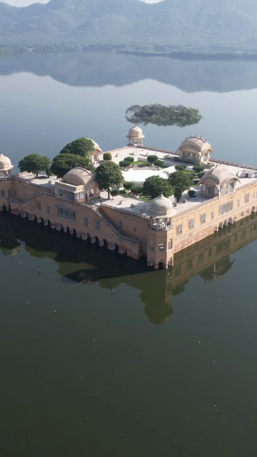 Vertical Aerial Shot of Jal Mahal Jaipur Rajasthan India