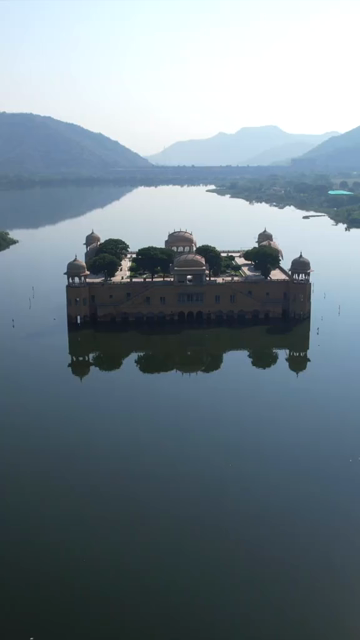 Vertical Aerial Shot of Jal Mahal Jaipur Rajasthan India