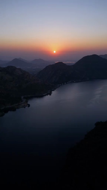 Vertical Aerial Sunset View of Badi Lake Udaipur Rajasthan India