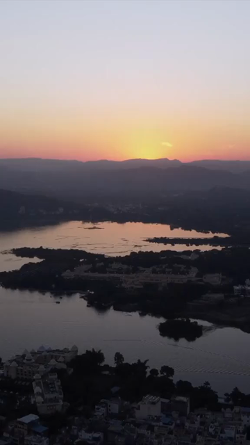 Vertical Aerial Sunset View of Badi Lake Udaipur Rajasthan India