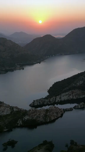 Vertical Aerial Sunset View of Badi Lake Udaipur Rajasthan India