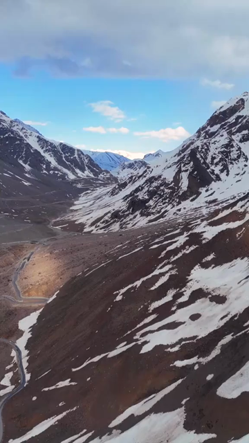 Vertical Aerial View of Snow-Covered Baralacha La Pass, Himalayan Mountains, Ladakh, India