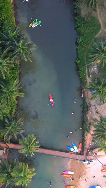 Vertical Aerial View of Agonda Backwaters and Kayaks South Goa India