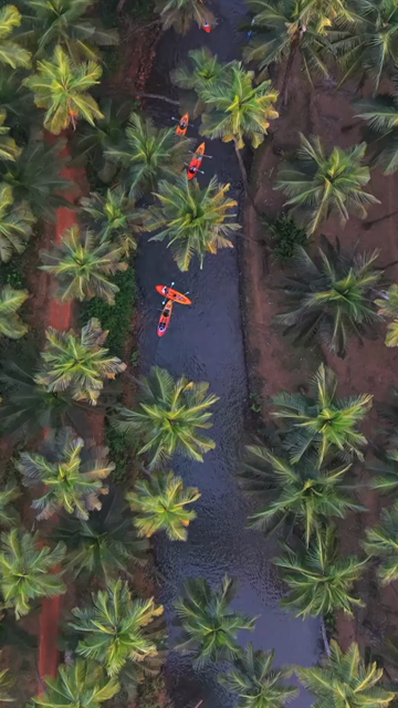 Vertical Aerial View of Agonda Backwaters and Kayaks South Goa India