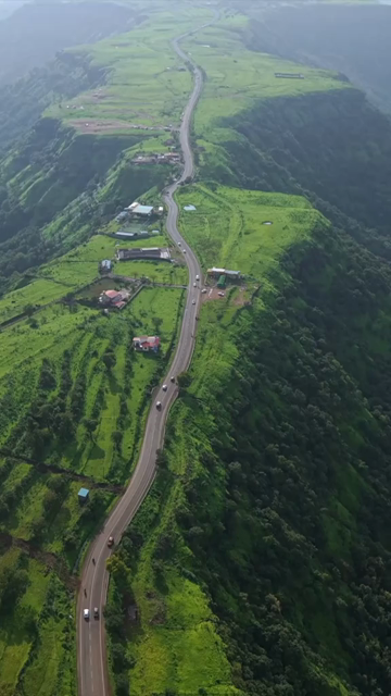 Vertical Aerial View of Ajinkyatara Fort and Lush Green Hills Satara Maharashtra India