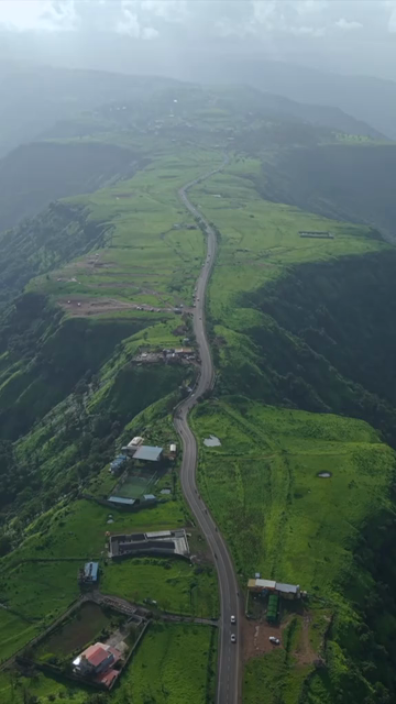 Vertical Aerial View of Ajinkyatara Fort and Lush Green Hills Satara Maharashtra India