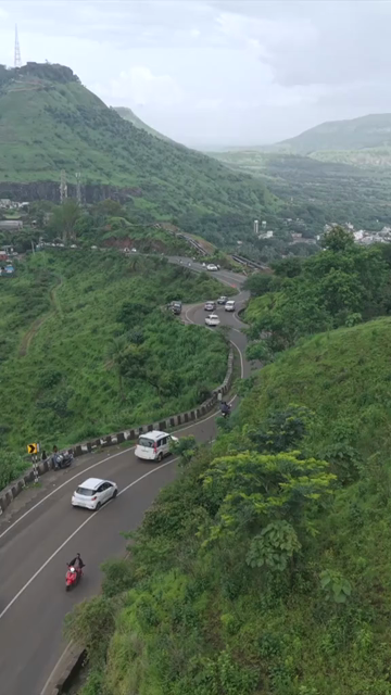 Vertical Aerial View of Ajinkyatara Fort and Lush Green Hills Satara Maharashtra India