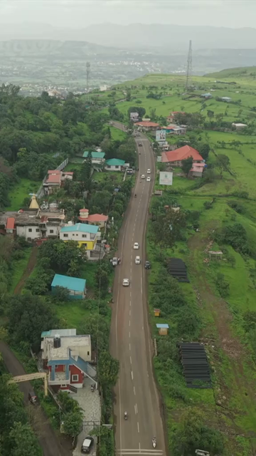 Vertical Aerial View of Ajinkyatara Fort and Lush Green Hills Satara Maharashtra India