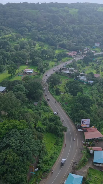 Vertical Aerial View of Ajinkyatara Fort and Lush Green Hills Satara Maharashtra India