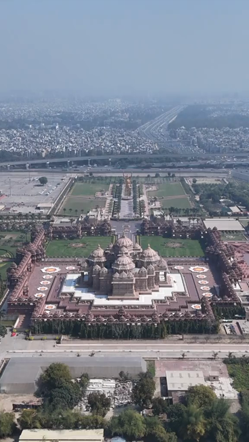 Vertical Aerial View of Akshardham Temple in New Delhi India