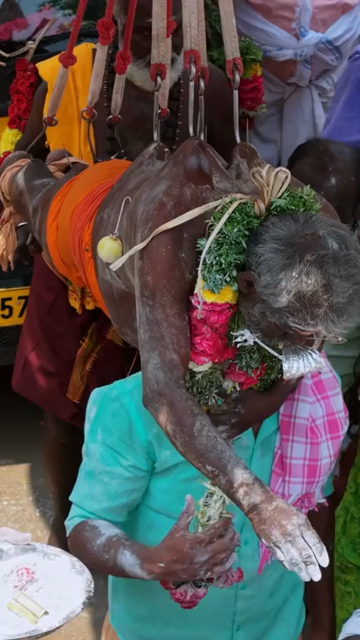 27th April 2026 : Vertical Aerial View of Devotee Performing Alagu Kuthu Ritual During Temple Festival in Sivaganga India