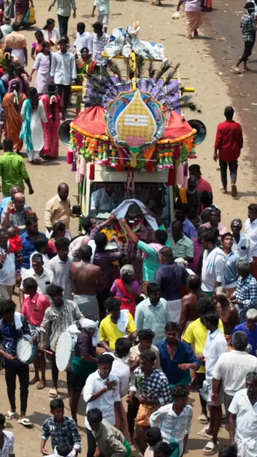 27th April 2026 : Vertical Aerial View of Devotee Performing Alagu Kuthu Ritual During Temple Festival in Sivaganga India