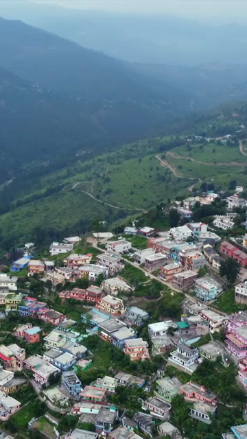 Vertical Aerial View of Almora Hill Town and Mountain Landscape Uttarakhand