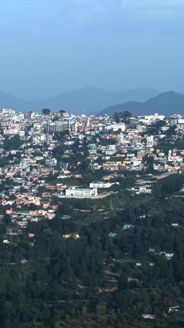 Vertical Aerial View of Almora Town and Surrounding Himalayan Landscapes Uttarakhand