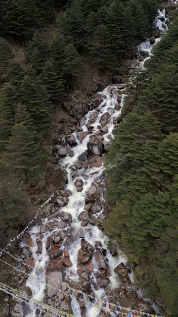 Vertical Aerial View of Alpine Cascade in Tawang, Arunachal Pradesh