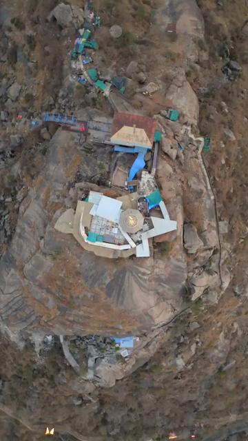 Vertical Aerial View of Ambaji Temple on Gabbar Hill, Gujarat, India