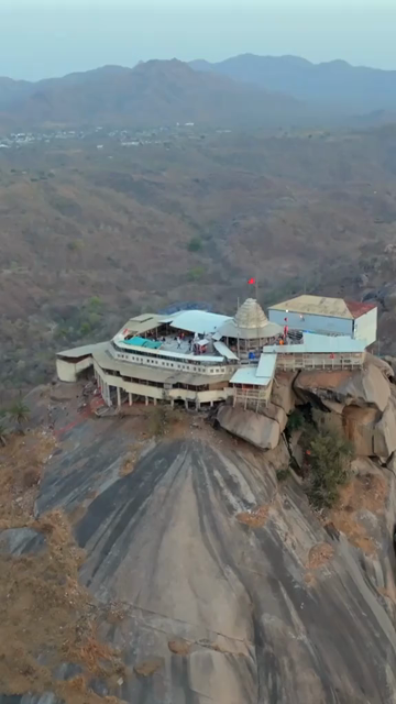 Vertical Aerial View of Ambaji Temple on Gabbar Hill, Gujarat, India
