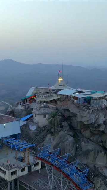 Vertical Aerial View of Ambaji Temple on Gabbar Hill, Gujarat, India