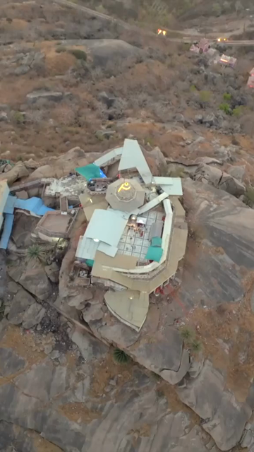Vertical Aerial View of Ambaji Temple on Gabbar Hill, Gujarat, India