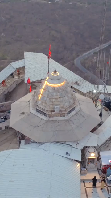 Vertical Aerial View of Ambaji Temple on Gabbar Hill, Gujarat, India