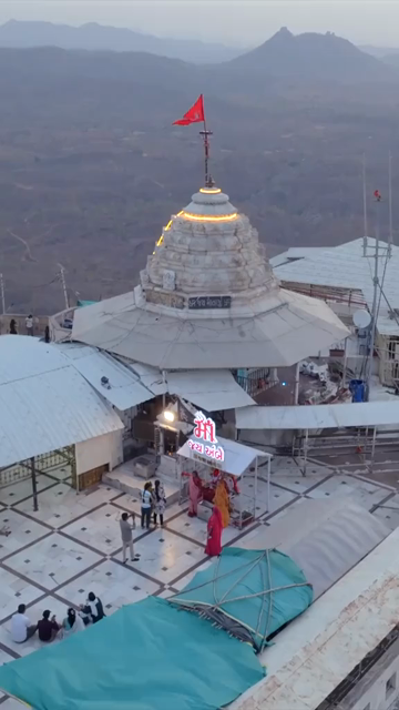 Vertical Aerial View of Ambaji Temple on Gabbar Hill, Gujarat, India