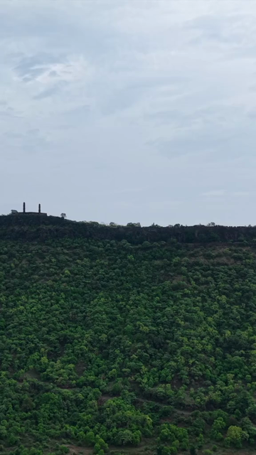 Vertical Aerial View of Asirgarh Fort Ruins Amidst Lush Green Hills, Burhanpur, Madhya Pradesh